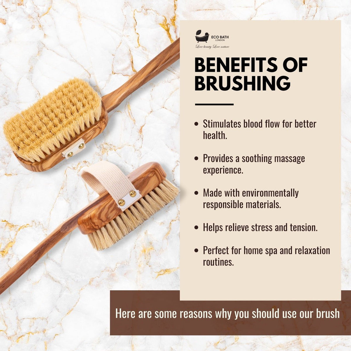 Eco Bath London Luxury Natural Sisal Olive Wood Body Brush - The Ultimate Dry Brushing Body Brush