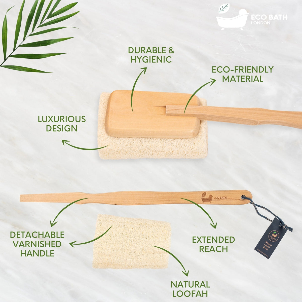 Eco Bath London Natural Loofah Brush - Premium Loofah Body Brush with Handle