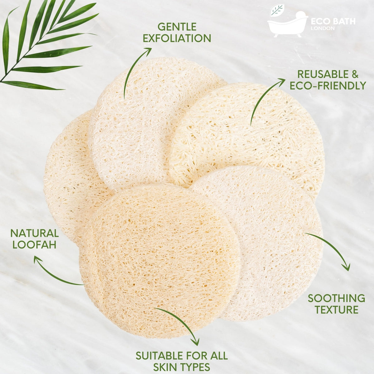 Eco Bath London Natural Loofah Face Exfoliating Scrubber Pads - 6 Count (1 Pack)