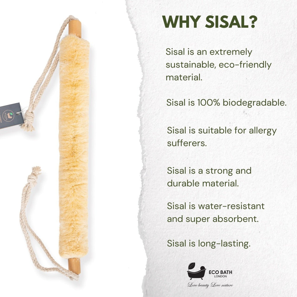 Eco Bath London Natural Sisal Body Strap - Premium Exfoliating Back Scrubber