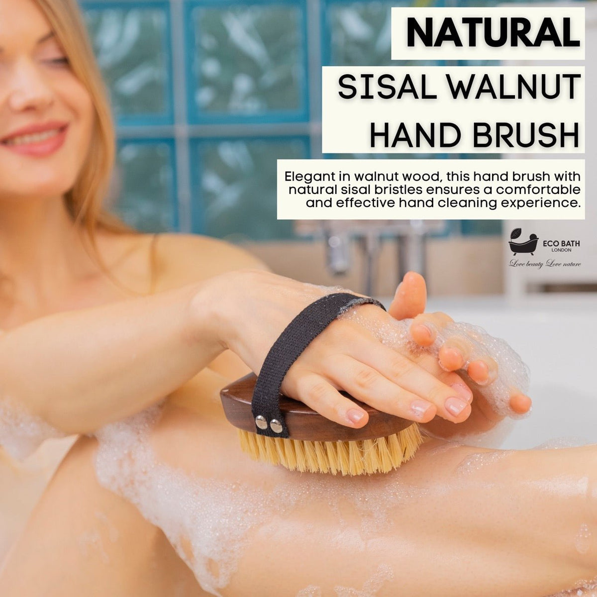 Eco Bath London Natural Sisal Walnut Hand Brush - Luxury Hand Brush for Dry Brushing