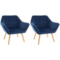 HOMCOM Armchair Accent Chair, Vanity Chair with Wide Arms, Slanted Back, Padding, Metal Frame, Wooden Legs, Home Bedroom Furniture Seating, Set of 2, Blue