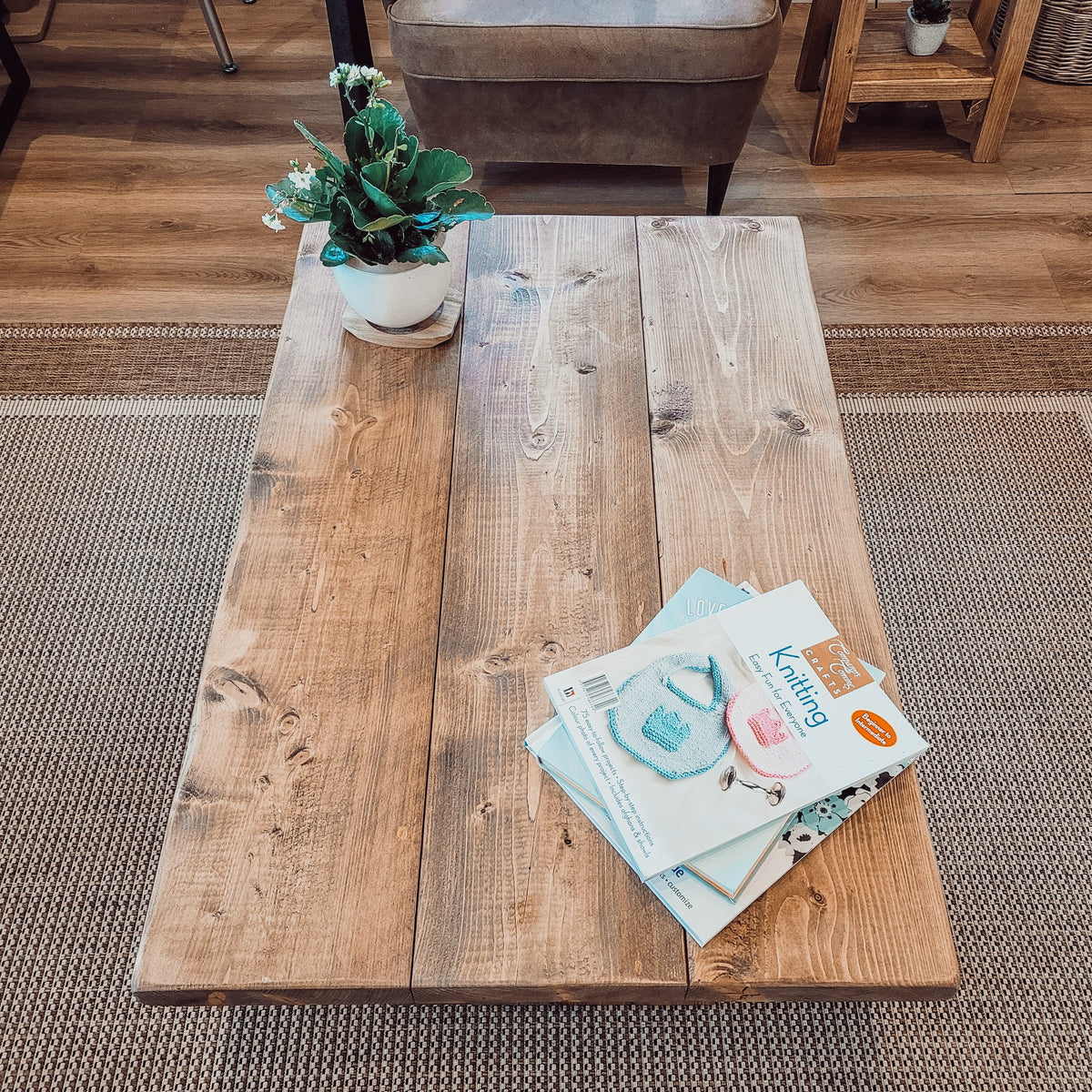 DIAN Rustic Wooden Coffee Table With Angled Legs