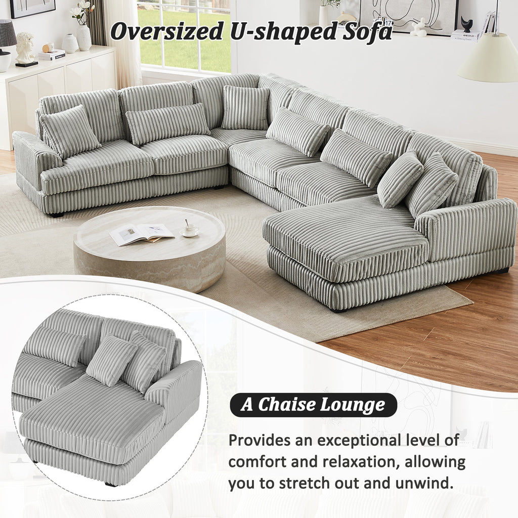 129" Oversized Sectional U-Shaped Sofa Couch Upholstered in Soft Corduroy