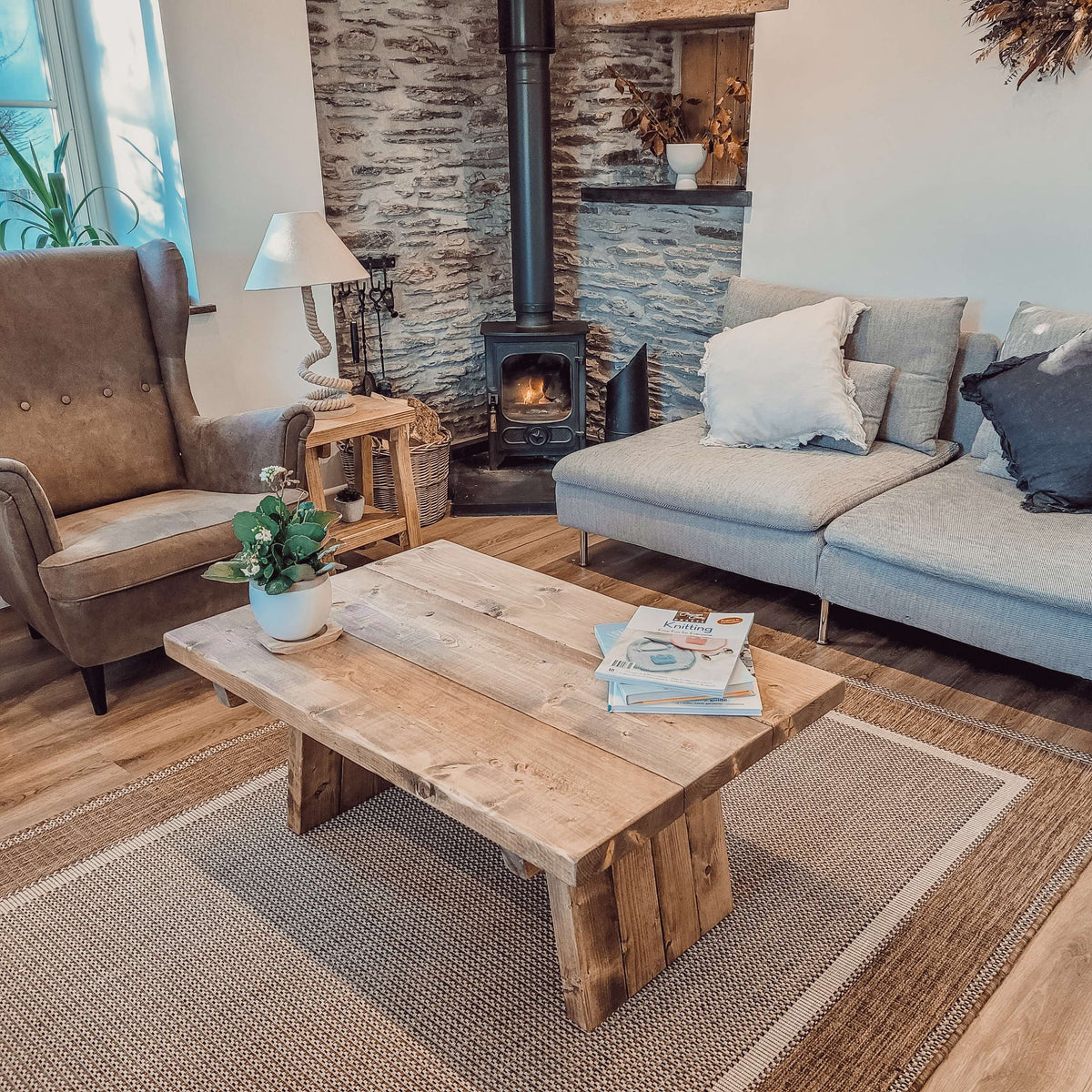 DIAN Rustic Wooden Coffee Table With Angled Legs