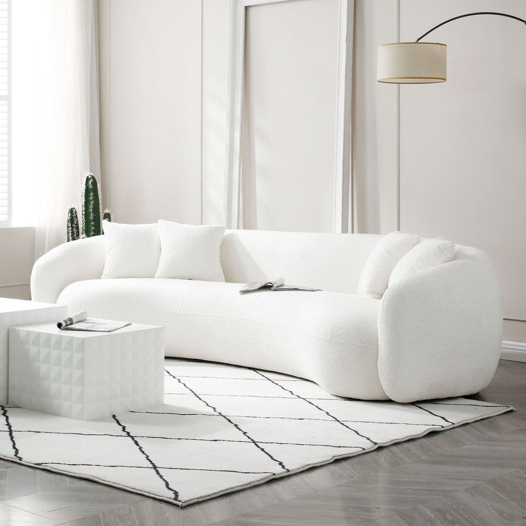102'' 5-Seater Boucle Sofa Modern Sectional Half Moon Leisure Couch Teddy Fleece