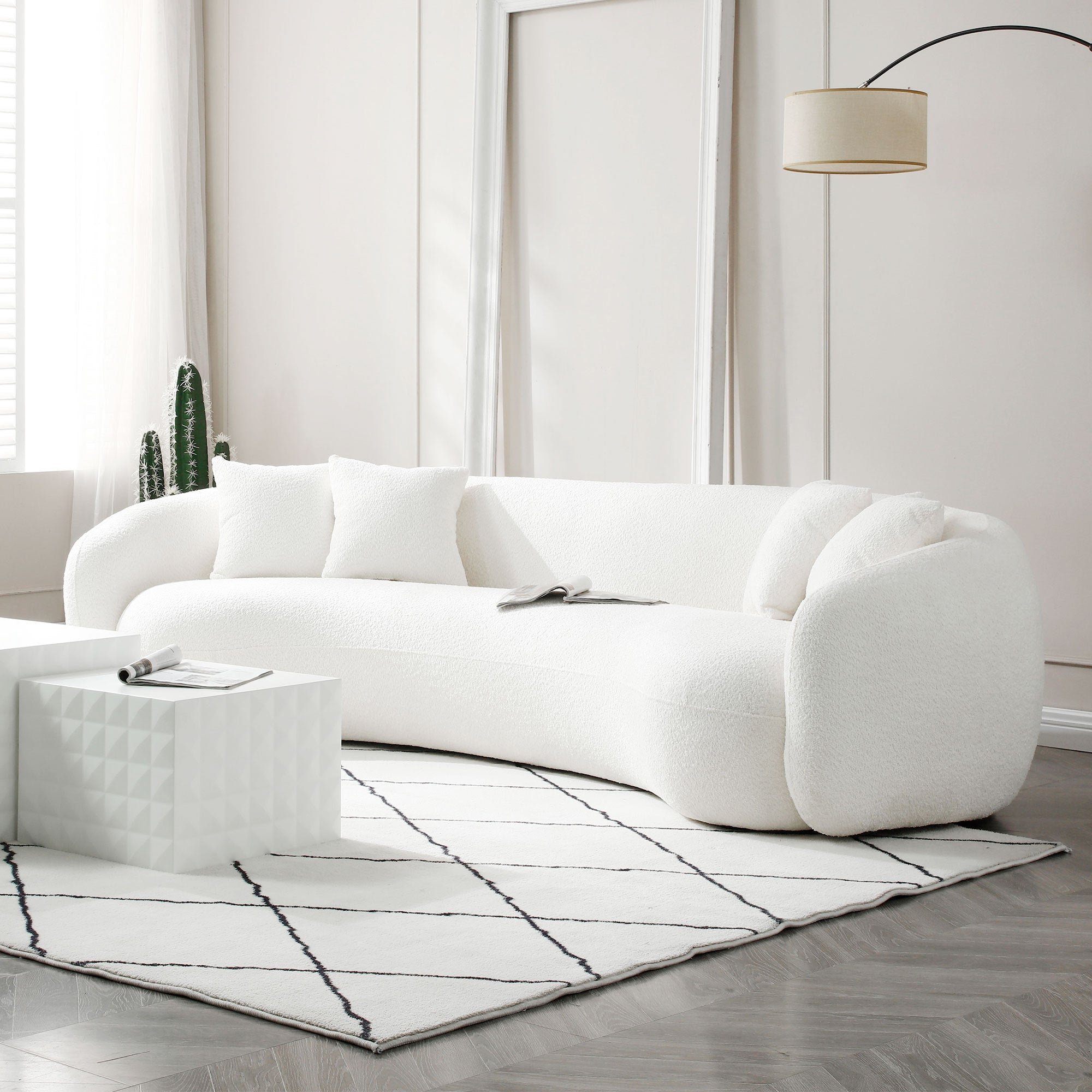 102'' 5-Seater Boucle Sofa Modern Sectional Half Moon Leisure Couch Teddy Fleece