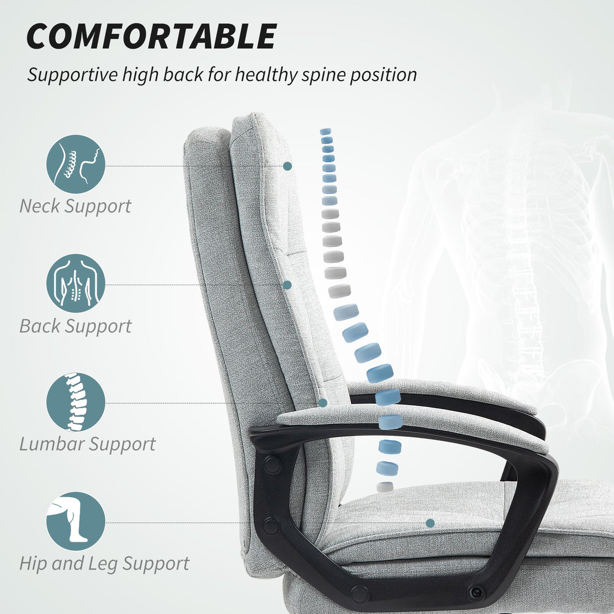 HOMCOM Linen-Look Double-Padded Office Chair - Grey