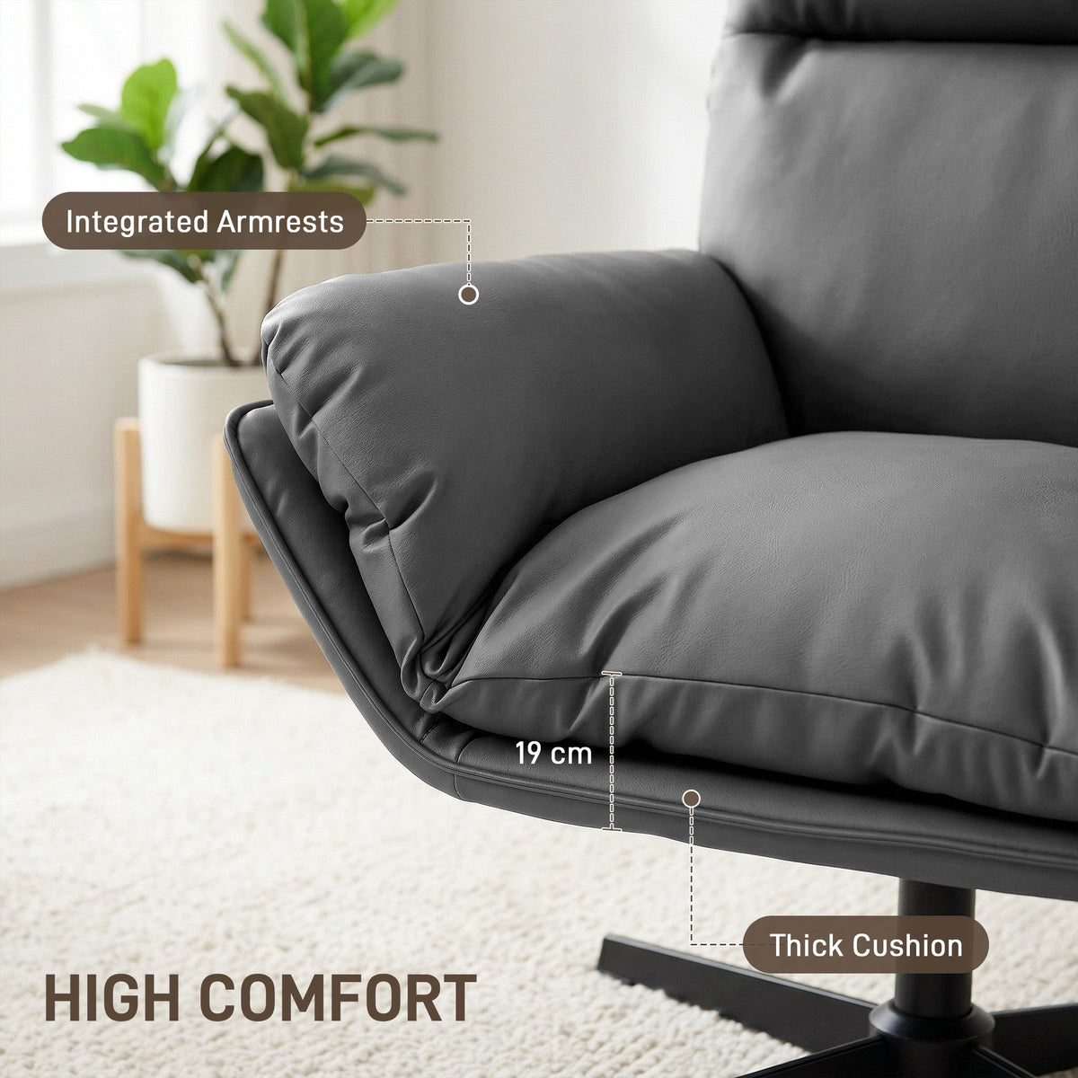 HOMCOM Accent Chair with 360 Swivel Armchair for Living Room with Padded Cushion Dark Grey
