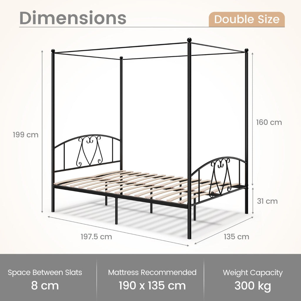 Double Size Metal Canopy Bed Frame-Grey