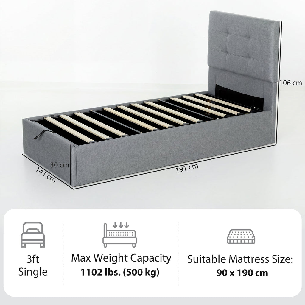 HOMCOM 3ft Single Ottoman Bed with Gas Lift Storage - Grey
