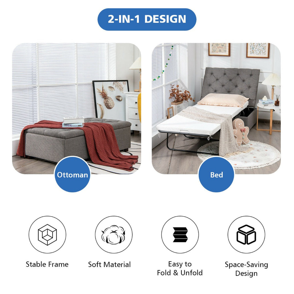 2-in-1 Convertible Sofa Bed with Mattress for Home and Office-Blue