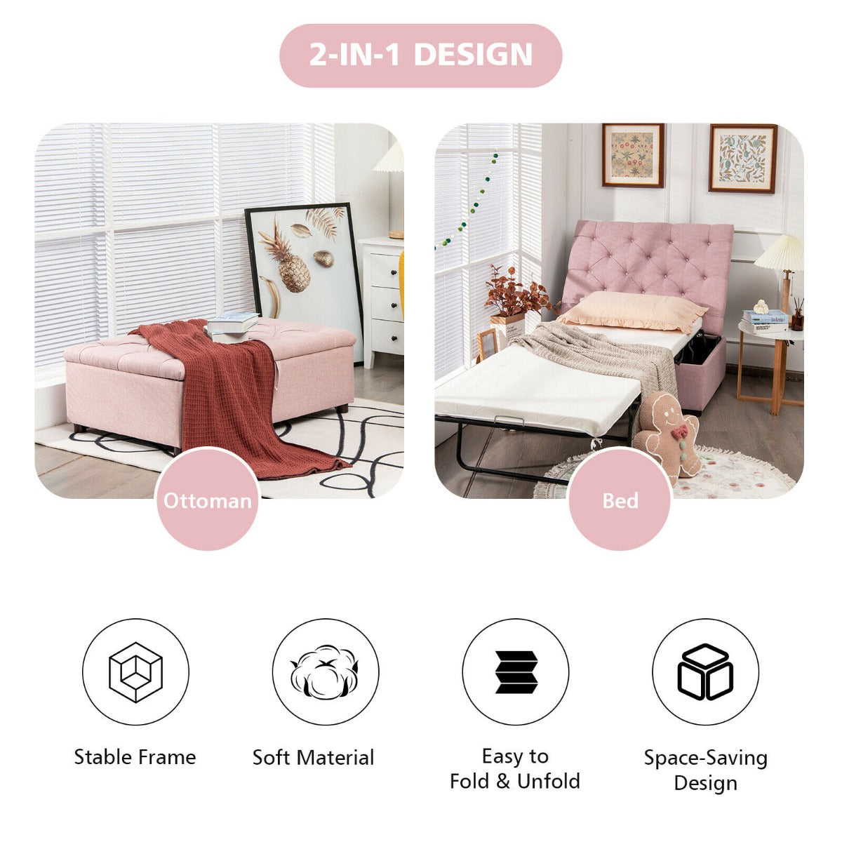 2-in-1 Convertible Sofa Bed with Mattress for Home and Office-Blue
