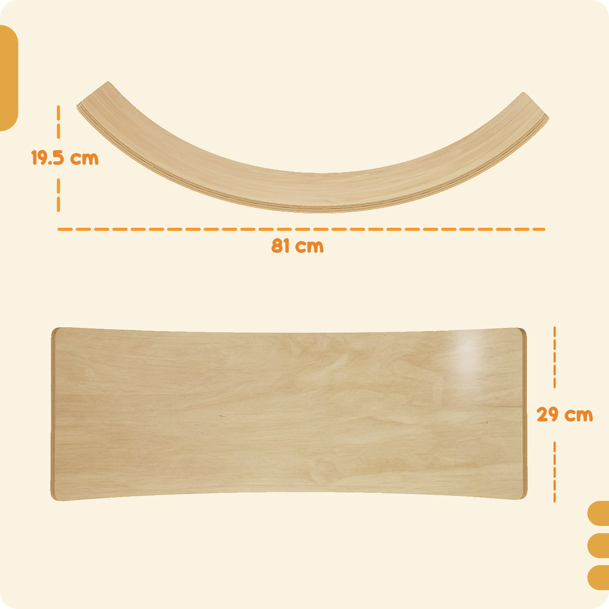 AIYAPLAY Wooden Balance Board for Kids, Wobble Board with Silent Felt for Sensory Play, Orange
