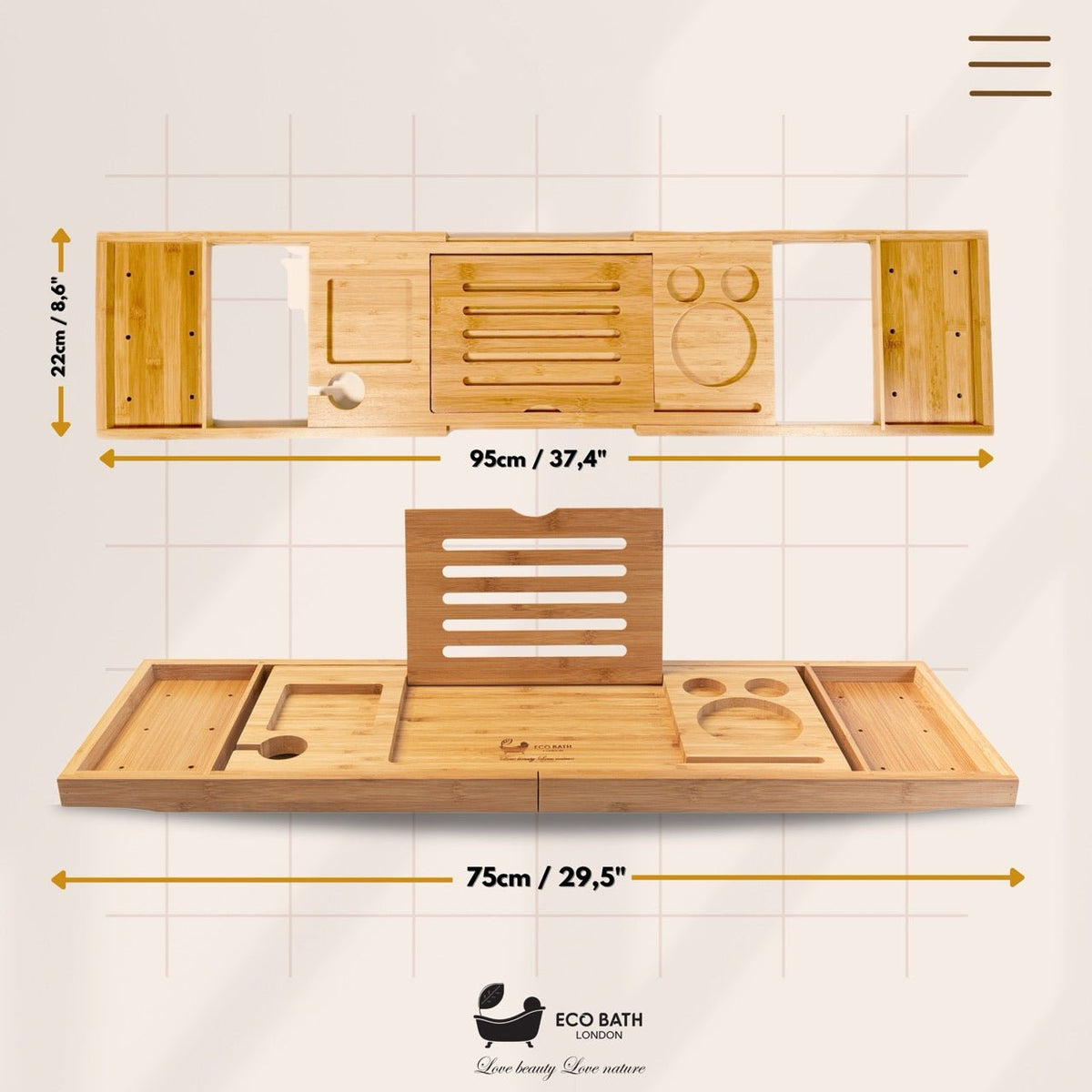 Luxury Eco-Friendly Bamboo Bath Tray