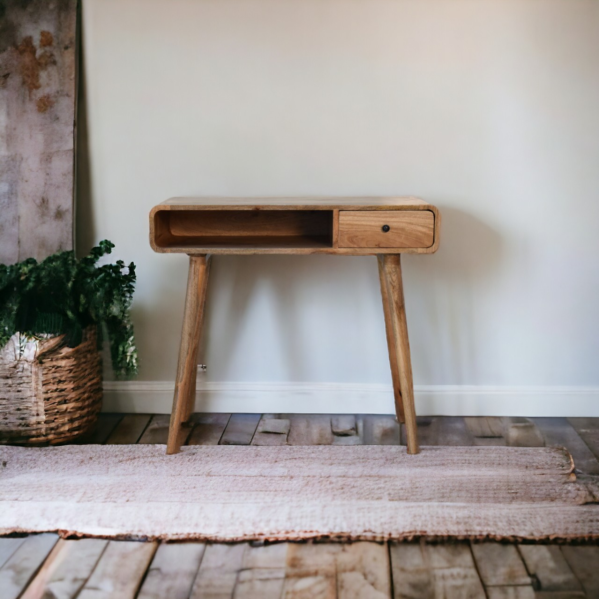 Artisan Furniture Solid Wood Curved Oak-ish Writing Desk
