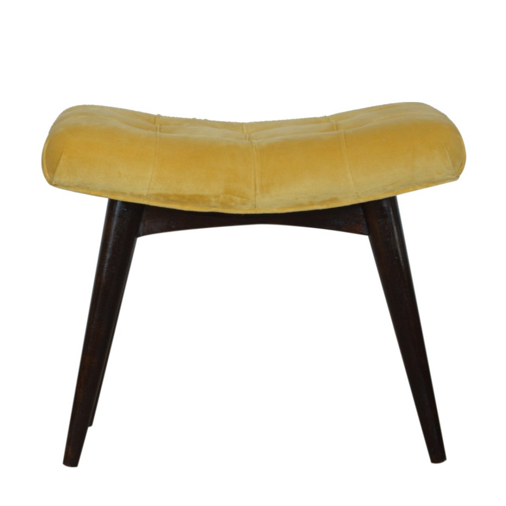 Artisan Furniture Solid Wood Mustard Cotton Velvet Curved Bench