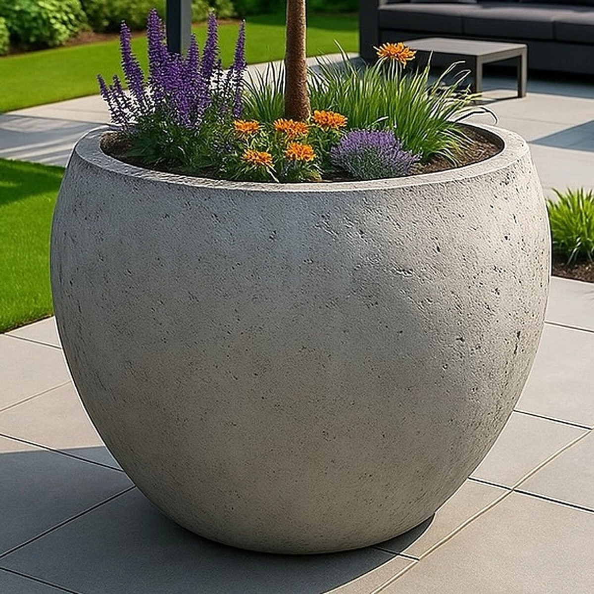 Orbello | Onyx Dusk – 110cm XXL Concrete Sphere Planter – 686L Round Plant Pot