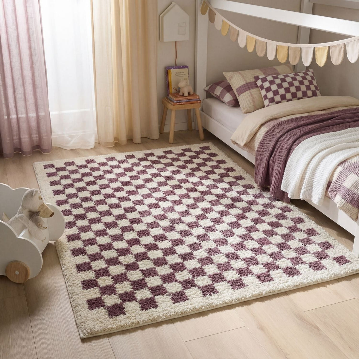 Moodi Shaggy Purple Mosscheck Rug