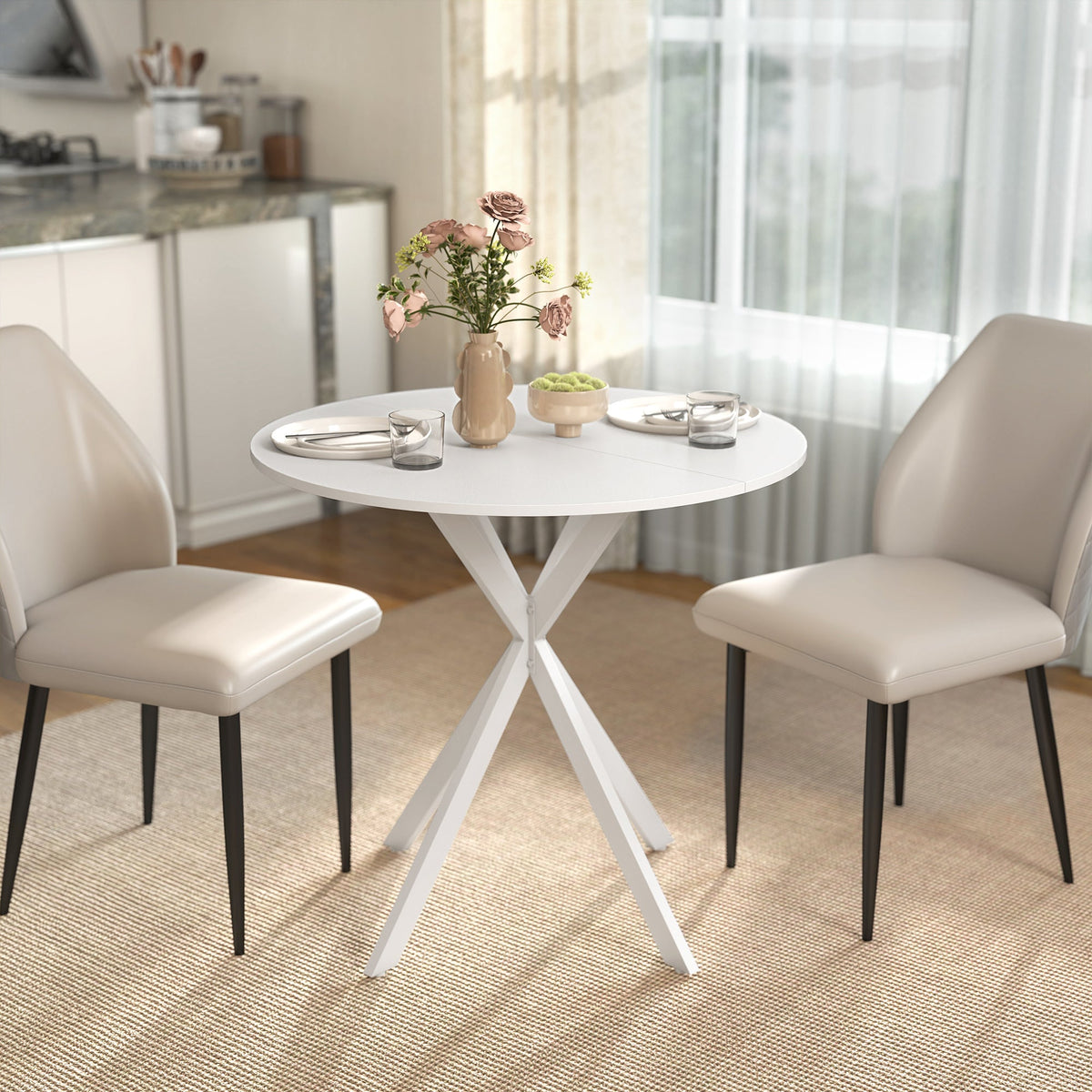 HOMCOM 80cm Industrial Round Dining Table - White