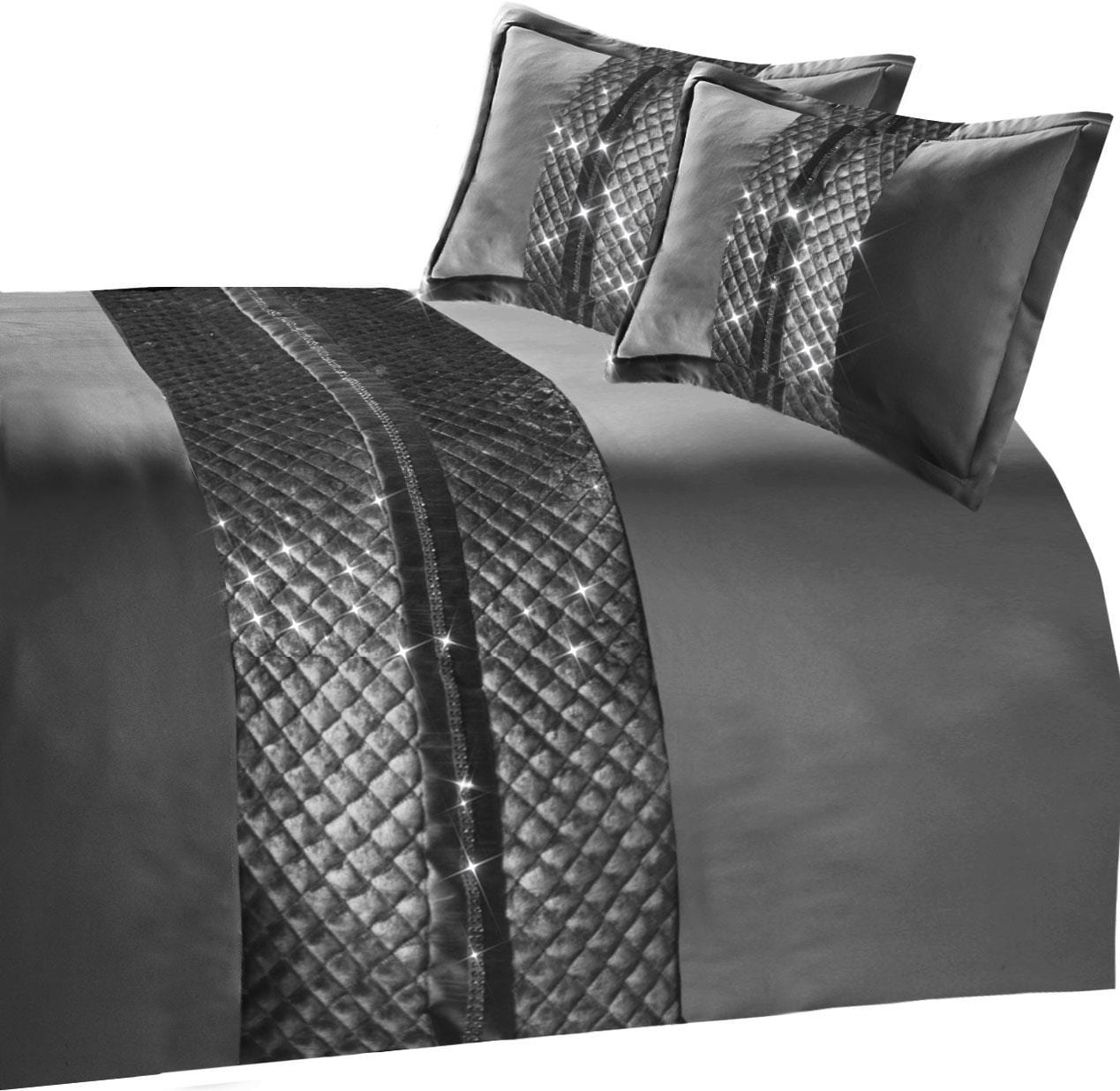 OLIVIA ROCCO Kylie Duvet Set Charcoal Gold Velvet Bedding With Quilted Trim Diamante