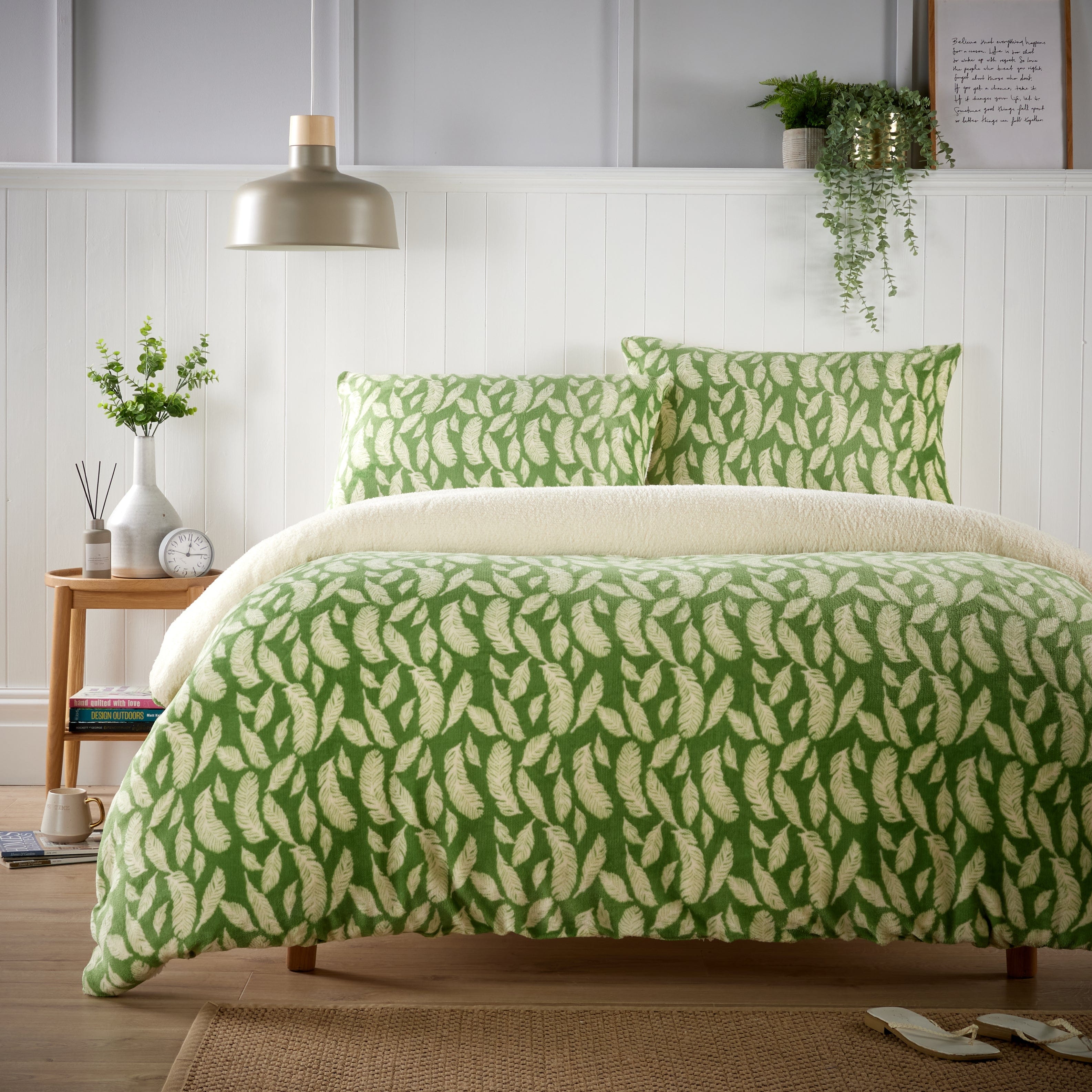 OLIVIA ROCCO Floral Leaves Teddy Duvet Set Reversible Sherpa Fleece Winter Bedding Single