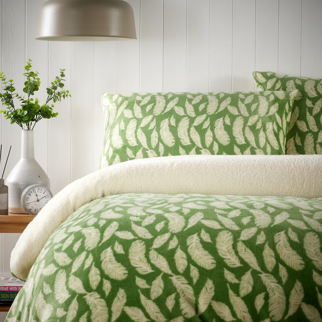 OLIVIA ROCCO Floral Leaves Teddy Duvet Set Reversible Sherpa Fleece Winter Bedding Single