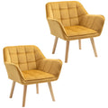 HOMCOM Armchair Accent Chair, Vanity Chair with Wide Arms, Slanted Back, Padding, Metal Frame, Wooden Legs, Home Bedroom Furniture Seating, Set of 2, Yellow