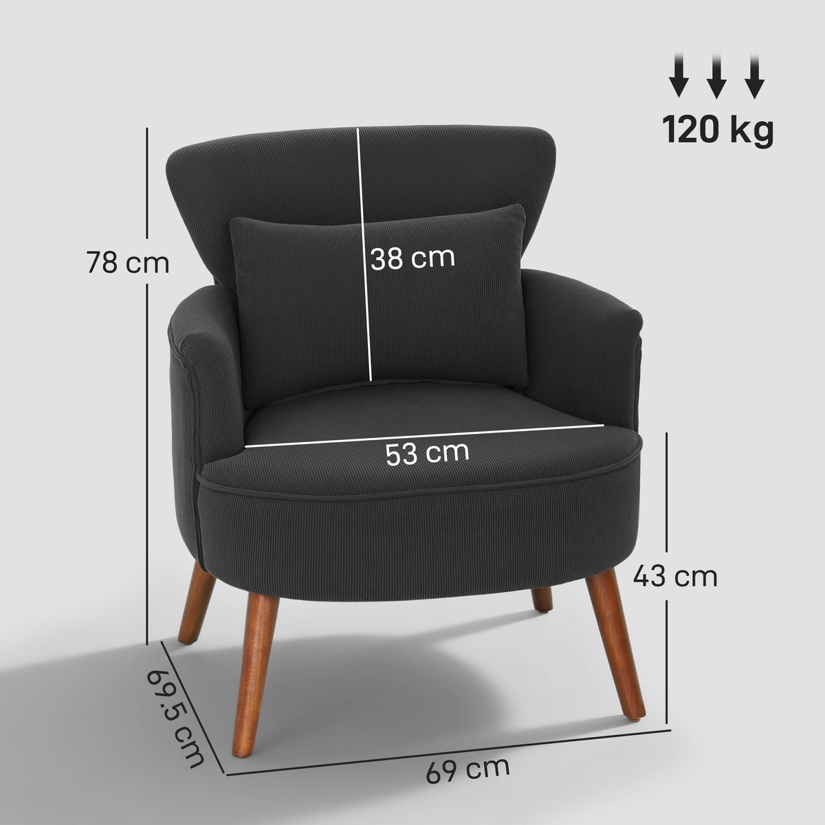 HOMCOM Corduroy Retro Accent Chair - Black