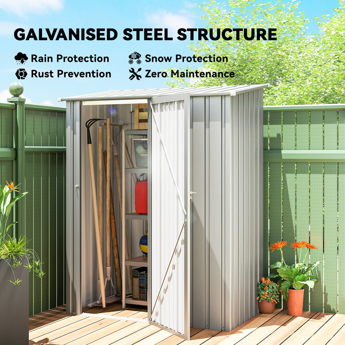 Outsunny 5ft x 3ft Garden Storage Shed, Outdoor Metal Shed with Sloped Roof, Aluminium Grey