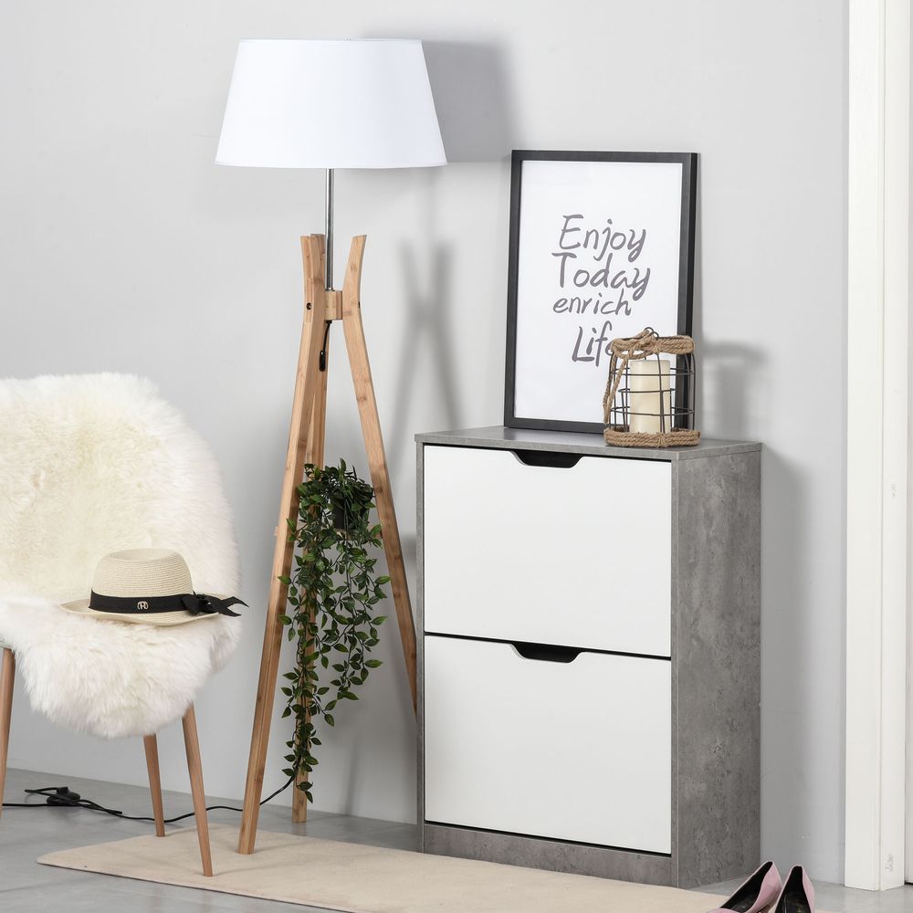 HOMCOM Two Drawer Shoe Cabinet Home Storage Organiser w/Groove Handles Adjustable Shelves Modern Boxy Rack Hallway Bedroom Furniture