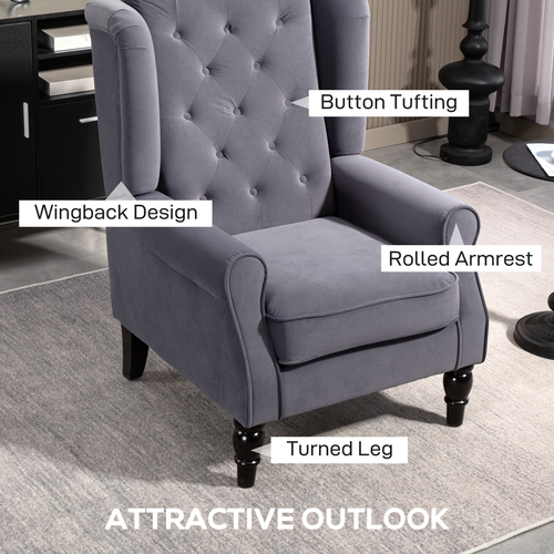 HOMCOM Accent Armchair Home Furniture Retro Tufted Club Fabric Charcoal Grey
