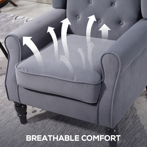 HOMCOM Accent Armchair Home Furniture Retro Tufted Club Fabric Charcoal Grey