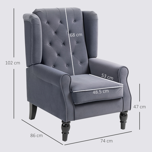HOMCOM Accent Armchair Home Furniture Retro Tufted Club Fabric Charcoal Grey