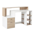 HOMCOM Computer Desk PC Table Modern Home Office Writing Workstation Furniture Printer Shelf Rack w/Storage Drawer & Shelves (Oak and white)