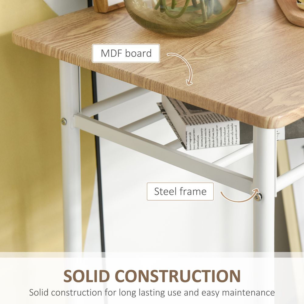 3Pc Bar Height Dining Set: White Oak; 3-Piece Kitchen Furniture for Small Spaces; Steel Frame; High-Quality MDF Tops