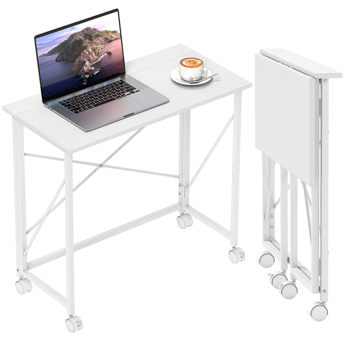 HOMCOM Folding Desk on Wheels, Writing Table for Home Office
