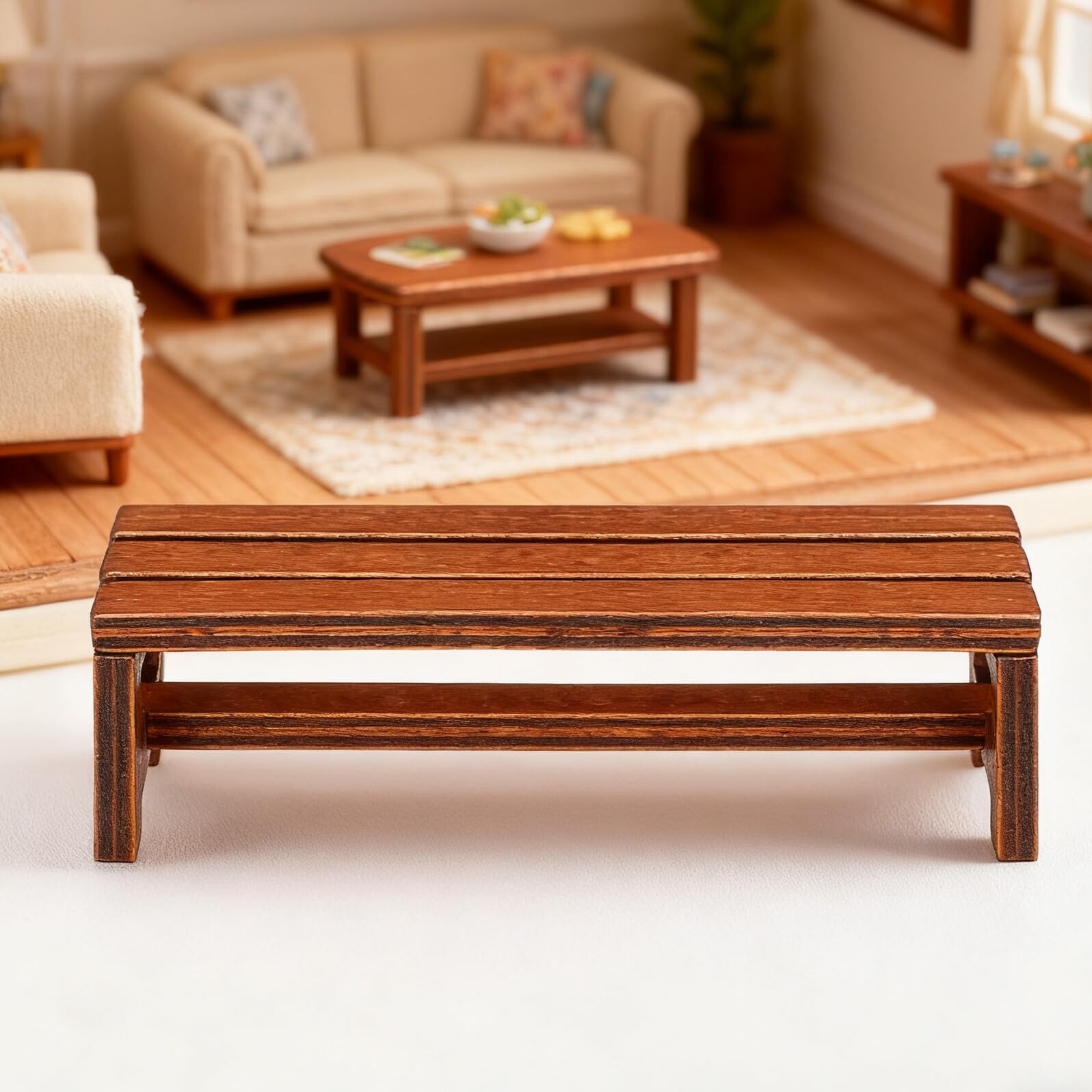 Uonlytech 2Pcs Wooden Mini House Bench – Dollhouse Furniture for Bedroom & Dining