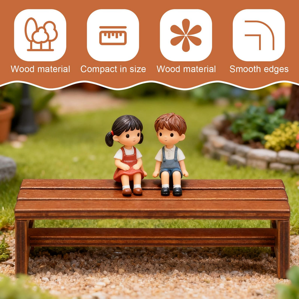 Uonlytech 2Pcs Wooden Mini House Bench – Dollhouse Furniture for Bedroom & Dining
