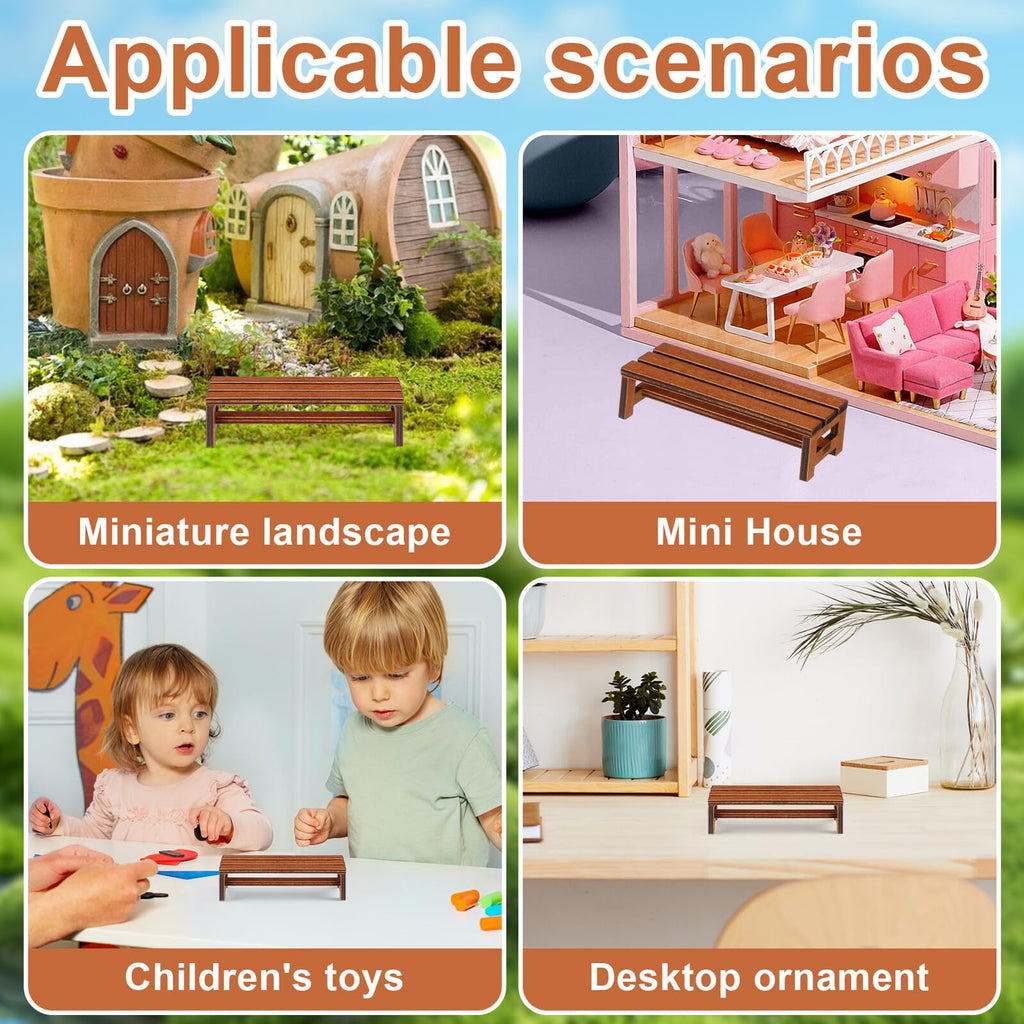 Uonlytech 2Pcs Wooden Mini House Bench – Dollhouse Furniture for Bedroom & Dining