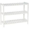 HOMCOM 3-Tier Shoe Rack Wood Frame Slatted Shelves Spacious Open Hygienic Storage Home Hallway Furniture Family Guests 70L x 26W x 57.5H cm - White