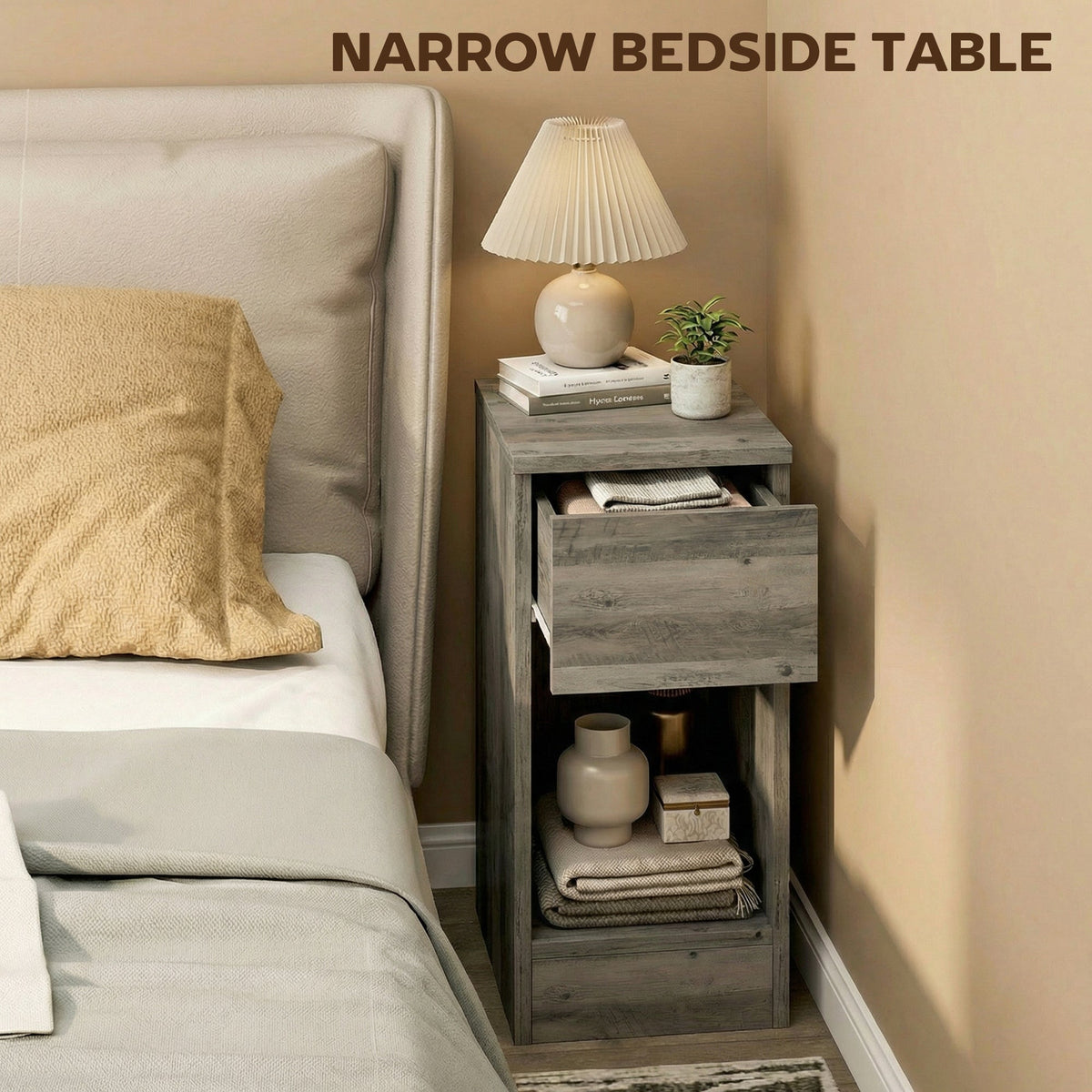 HOMCOM Set of Two Modern Storage Bedside Tables - Grey