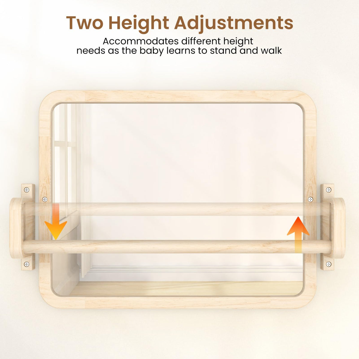 Woodtoe Montessori Mirror with Bar - Adjustable Pull-Up Toy for 6-18 Months