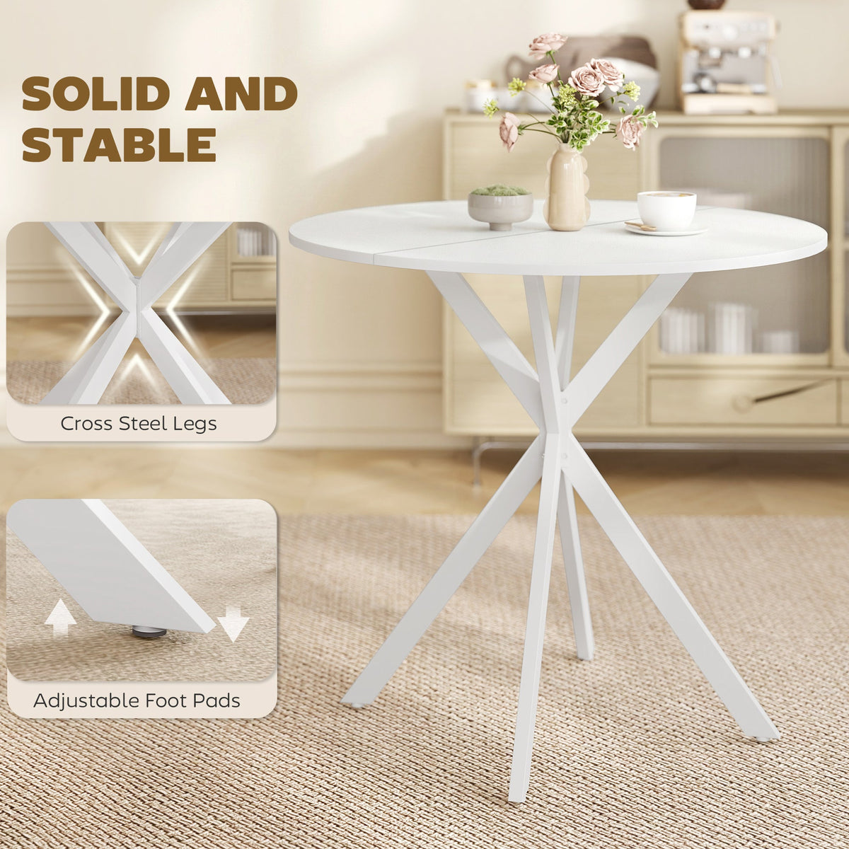 HOMCOM 80cm Industrial Round Dining Table - White